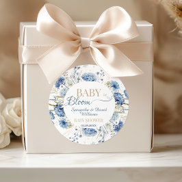 Blue Botanical Wildflower Baby in Bloom Baby Showe Runder Aufkleber