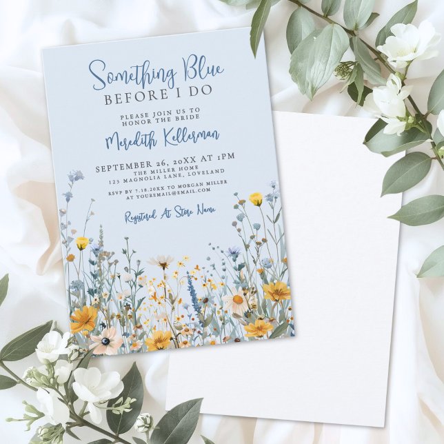 Blue Botanical Wildflower Bridal Shower Einladung (Blue Botanical Wildflower Bridal Shower Invitation)