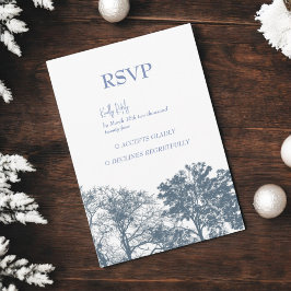 Blue Bottom Trees Boho Wedding RSVP Karte