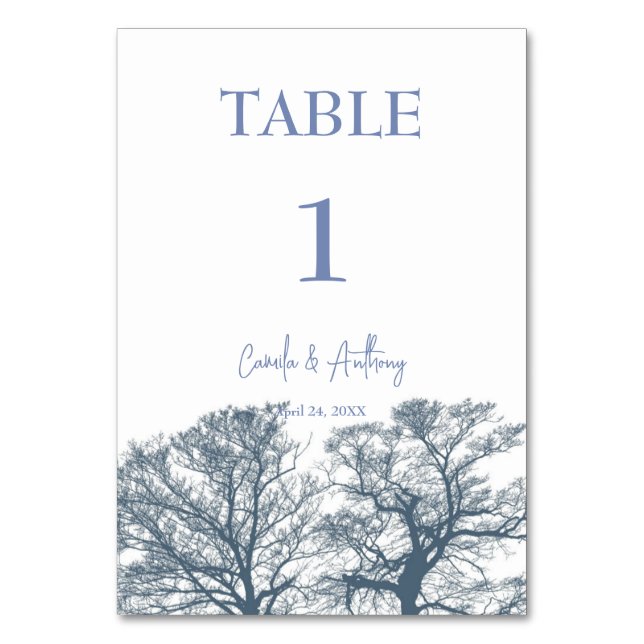 Blue Bottom Trees Tropical Boho Hochzeit Tischnummer (Vorderseite)