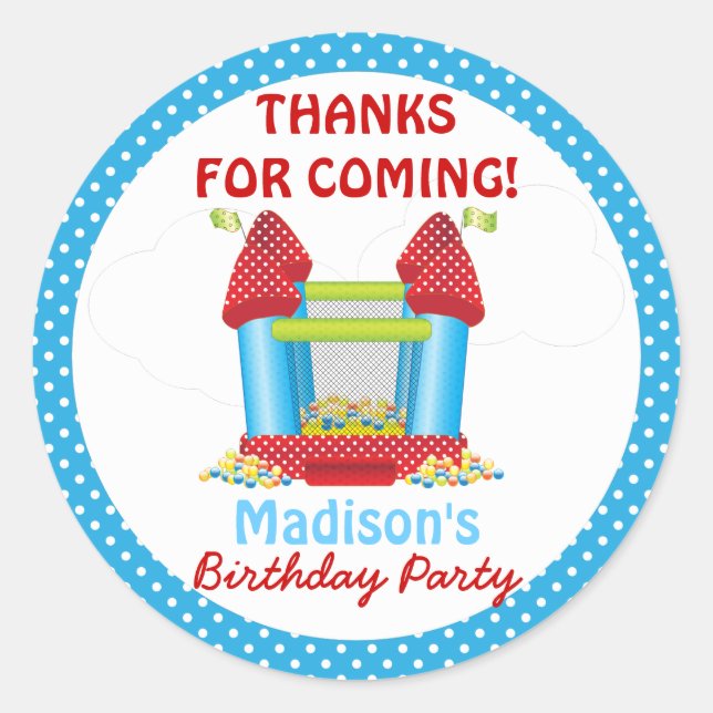 Blue Bouncy Bounce House Geburtstag Gunst Sticker (Vorderseite)