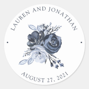 Blue Bouquet Hochzeit von Wasserfarben Runder Aufkleber
