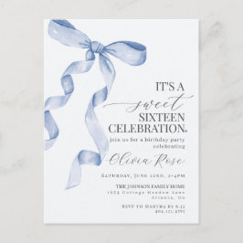 Blue Bow 16 . Geburtstag Geburtstagsparty Einladun Postkarte