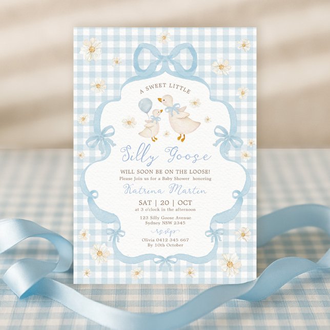 Blue Bow Albern Gänse Daisy Floral Boy Baby Dusche Einladung (Von Creator hochgeladen)