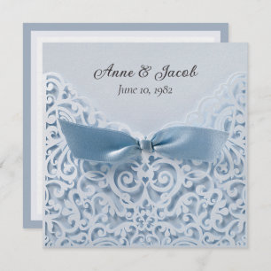 Blue Bow auf Lace Wedding Vow Renewal Einladung