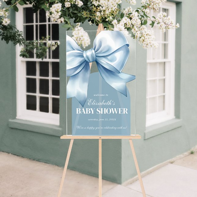 Blue Bow Baby Boy Elegant Baby Shower Welcome Acrylschild (Blue Bow Baby Boy Elegant Baby Shower Welcome Acrylic Sign)