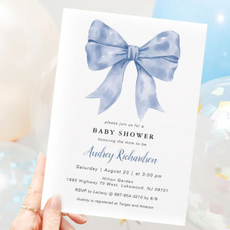 Blue Bow Baby Dusche Einladung