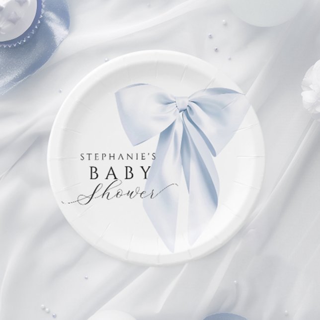 Blue Bow Baby Dusche gerundet Pappteller (Von Creator hochgeladen)