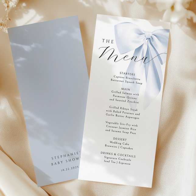 Blue Bow Baby Dusche Menükarte (Von Creator hochgeladen)
