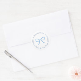 Blue Bow Baby Dusche Rücksendeadresse Runder Aufkleber