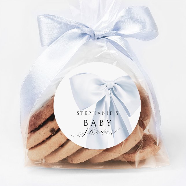 Blue Bow Baby Dusche Runder Aufkleber (Von Creator hochgeladen)