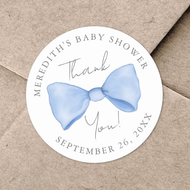 Blue Bow Baby Dusche Runder Aufkleber (Blue Bow Baby Shower Classic Round Sticker )