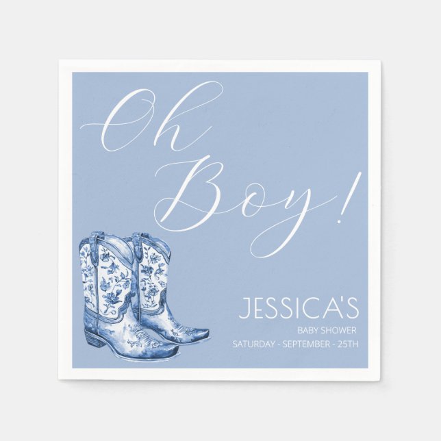 Blue Bow Baby Dusche Wasserfarbe Serviette (Vorderseite)