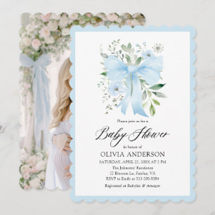 Blue Bow Baby in Bloom Floral Baby Boy Babydusche Einladung