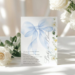 Blue Bow Baby in Bloom floral Baby Dusche Einladung