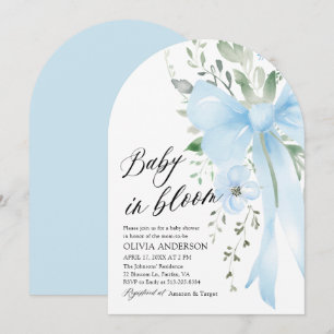 Blue Bow Baby in Bloom Floral Boy Arch Baby Dusche Einladung