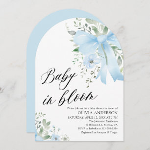 Blue Bow Baby in Bloom Floral Boy Arch Baby Dusche Einladung