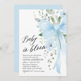 Blue Bow Baby in Bloom Floral Boy Baby Dusche Einladung