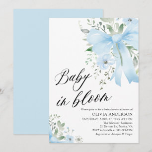 Blue Bow Baby in Bloom Floral Boy Baby Dusche Einladung