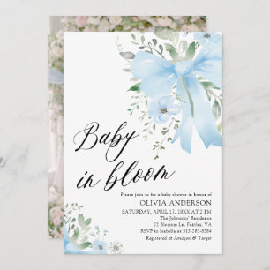 Blue Bow Baby in Bloom Floral Boy Baby Dusche Einladung