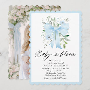 Blue Bow Baby in Bloom Floral Boy Baby Dusche Einladung