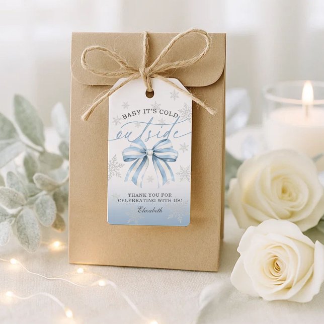 Blue Bow Baby seine kalte Außendusche Geschenkanhänger (Blue Bow Baby Its Cold Outside Baby Shower Gift Tags #snowflakebabyshower
#babyit'scoldoutside)