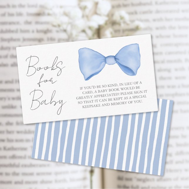 Blue Bow Baby Showbücher für Baby Begleitkarte (Blue Bow Baby Shower Books For Baby Enclosure Card)