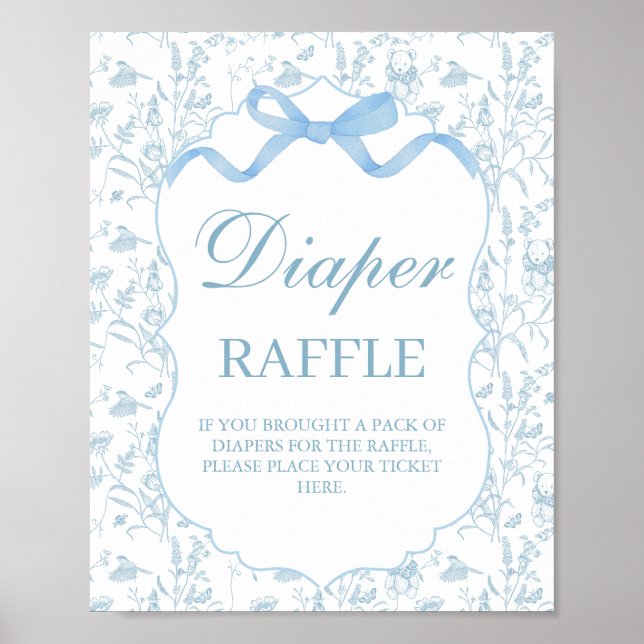 Blue Bow Baby Shower Boy Diaper-Zeichen Poster (Vorne)