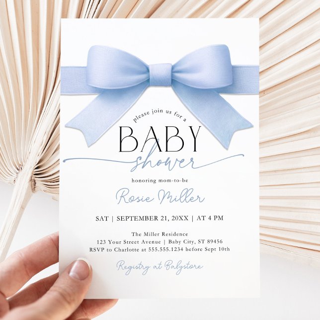 Blue Bow Baby Shower Boy Einladung (Von Creator hochgeladen)