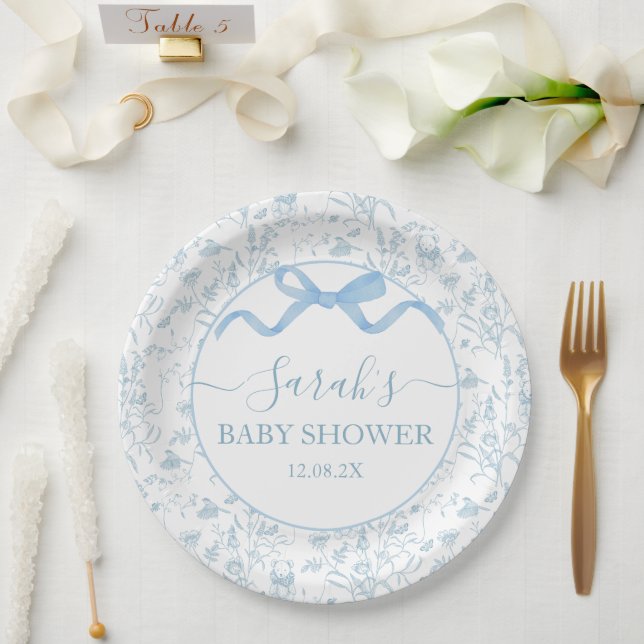 Blue Bow Baby Shower Boy Pappteller (Hochzeit)