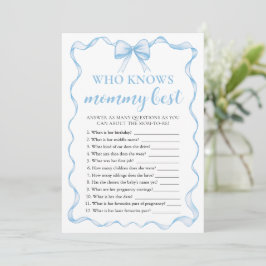Blue Bow Baby Shower, der Mama das beste Spiel ken Einladung