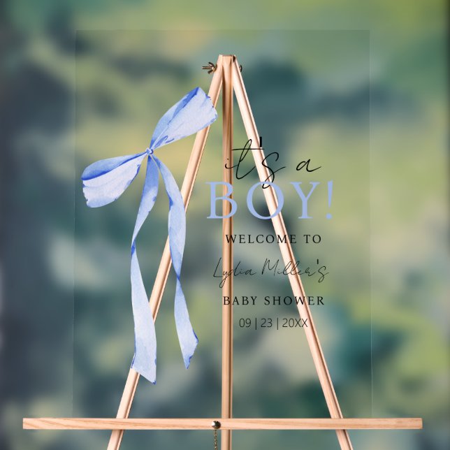 Blue Bow Baby Shower Einladung, Boy Baby Dusche Acrylschild (Neutral)