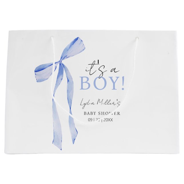 Blue Bow Baby Shower Einladung, Boy Baby Dusche Große Geschenktüte (Vorderseite)