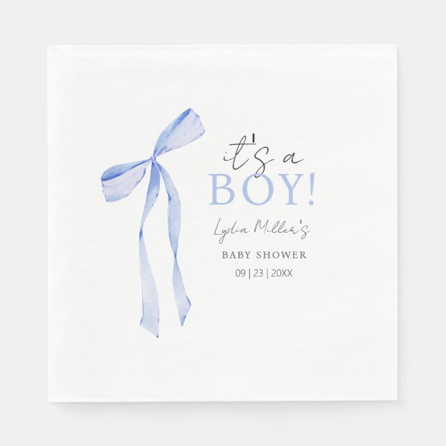 Blue Bow Baby Shower Einladung, Boy Baby Dusche Serviette (Vorderseite)