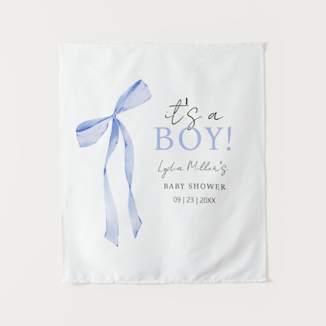 Blue Bow Baby Shower Einladung, Boy Baby Dusche Wandteppich (Vorderseite)
