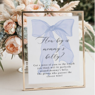 Blue Bow Baby Shower Wie groß ist Mama's Bauch Poster