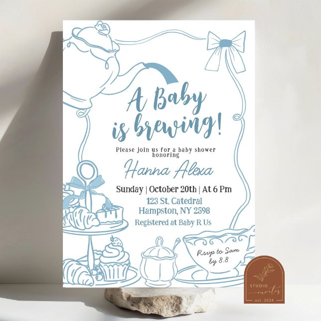 Blue Bow Baby wird Tea Brunch Baby Dusche Einladung (Von Creator hochgeladen)