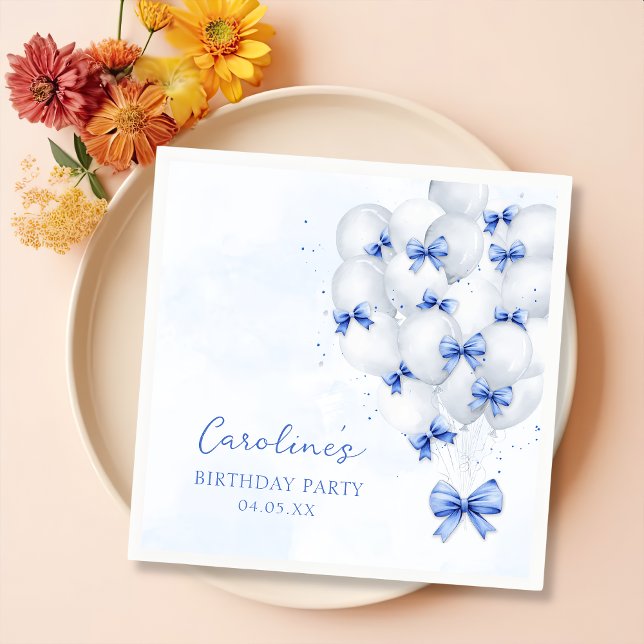 Blue Bow Balloons Birthday Napkins Serviette (Von Creator hochgeladen)