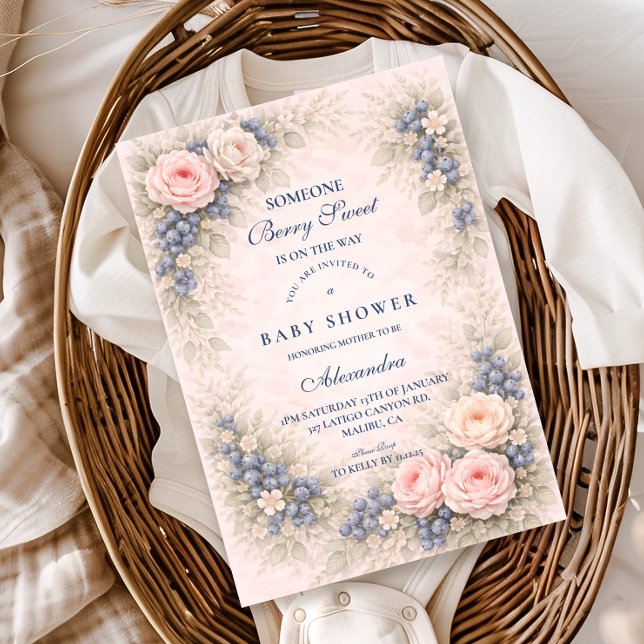 Blue Bow Blueberry Baby Shower Einladung (Von Creator hochgeladen)