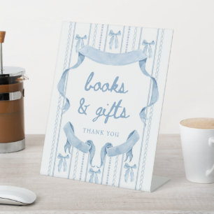 Blue Bow Boy Baby Duschbücher und Geschenke Zeiche Sockelschild