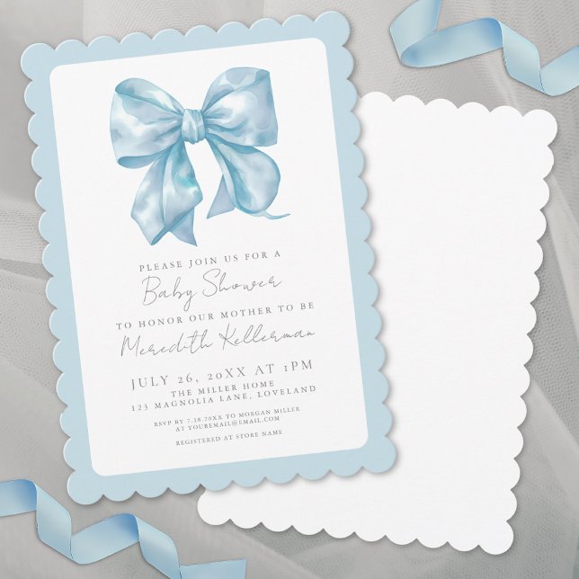 Blue Bow Boy Baby Dusche Einladung (Blue Bow Boy Baby Shower Invitation)