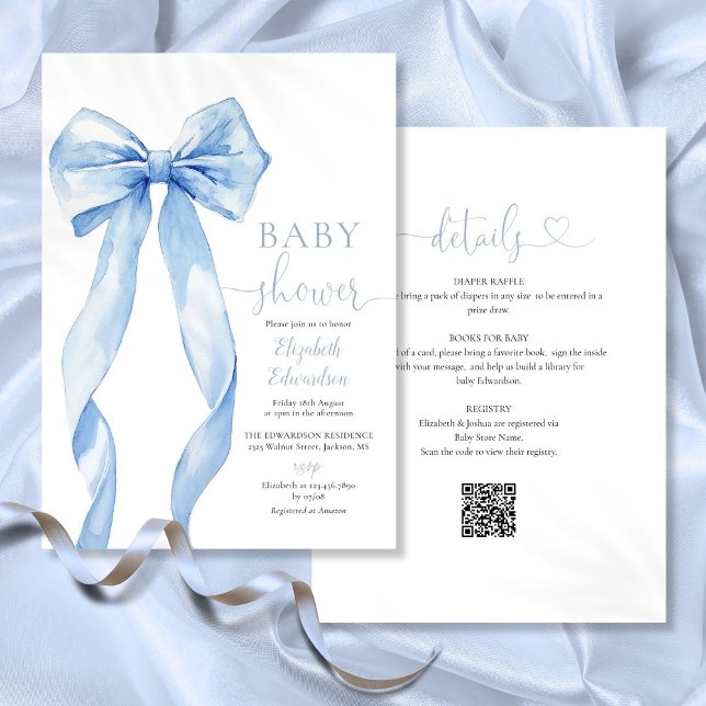 Blue Bow Boy Baby Dusche in einem Einladung (Blue Bow Boy Baby Shower All In One Invitation)