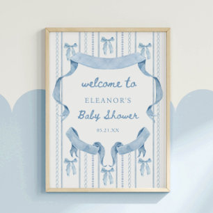 Blue Bow Boy Baby Dusche Willkommen Poster