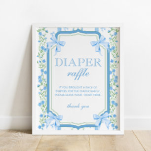 Blue Bow Boy Baby Shower Windel-Raffel  Poster