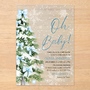Blue Bow Boy Christmas Tree Oh Baby Shower Acryleinladungen