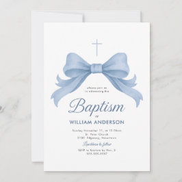 Blue Bow Boy Taufe Einladung mit Kranz