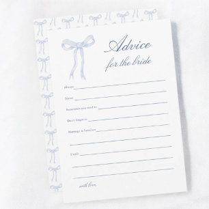Blue Bow Brautparty Advice for Bride Hinweiskarte