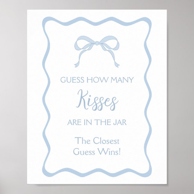 Blue Bow Brautparty Guess Wie viele Kisses Game Poster (Vorne)