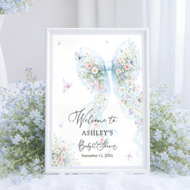 Blue Bow Butterfly Baby Shower Welcome Poster