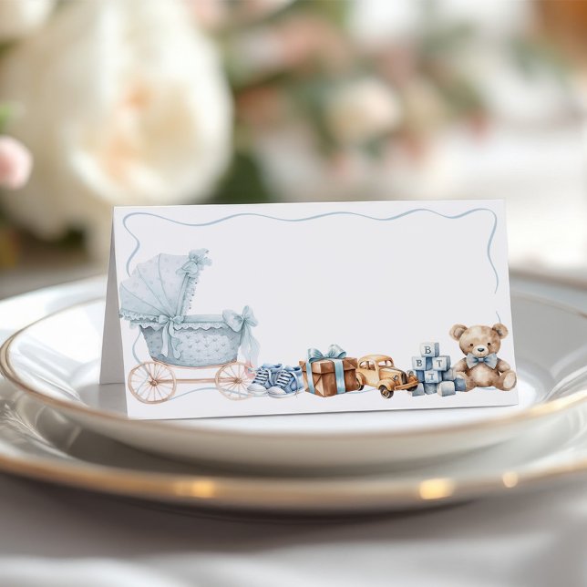 Blue Bow Carriage Baby Shower Appointment Card Terminkarte (Von Creator hochgeladen)